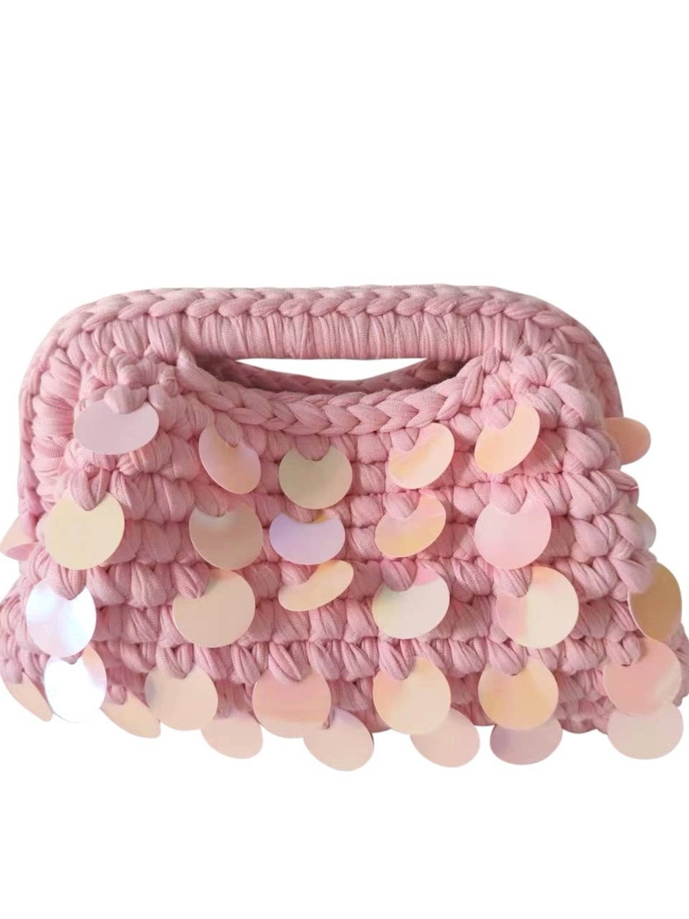 Pink Sequin Crochet Handbag - Women Bags